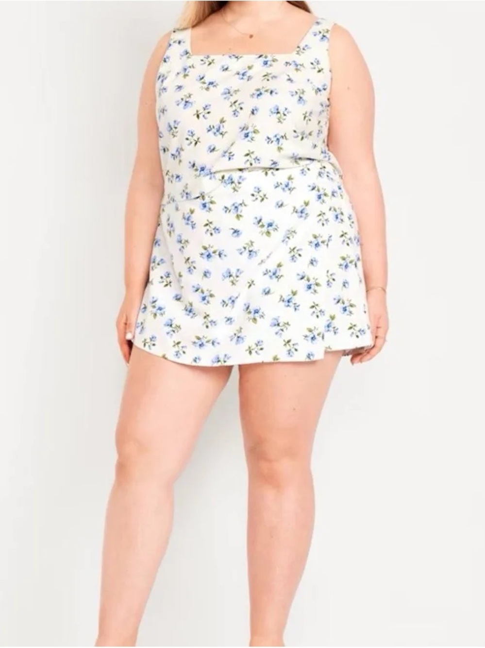 NWT Old Navy High-Waisted Linen-Blend Wrap Mini Skort Floral Blue White Size 3X